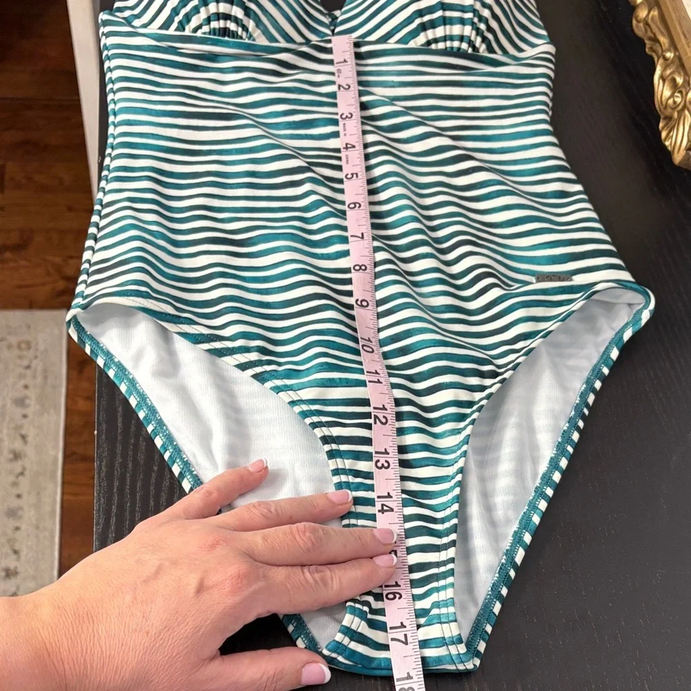 Naturana One Piece Swimsuit Striped Teal White - Picture 10 of 10